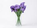 Bunch of purple artificial baby's breath filler flowers in a clear glass vase