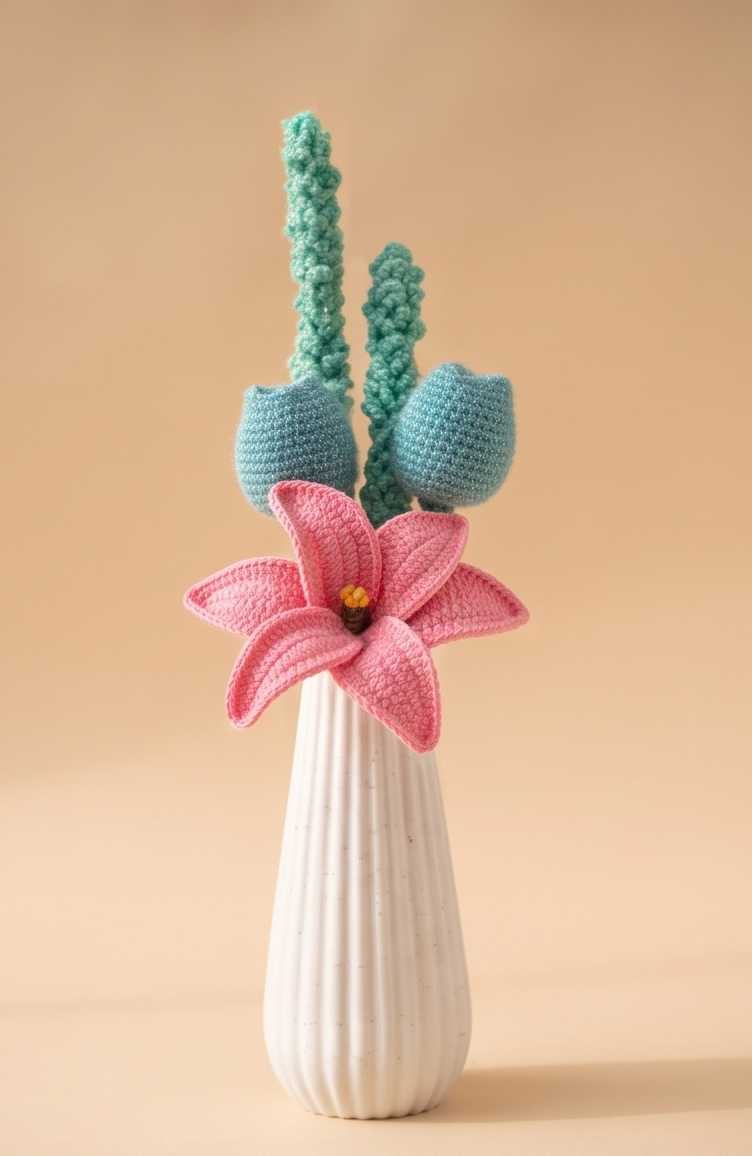 Handmade Crochet Flower Bouquet in Minimalist White Vase