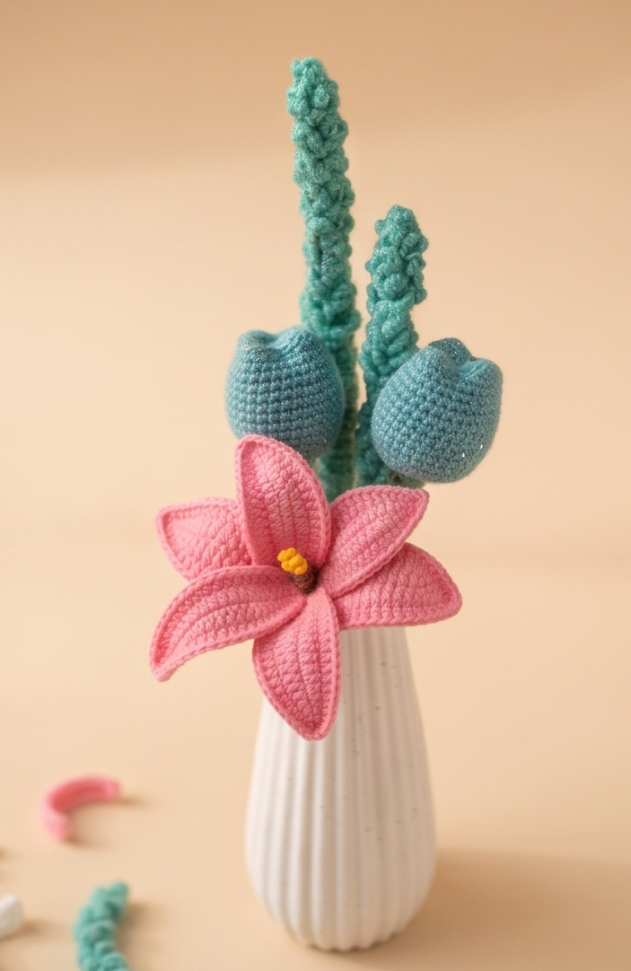 Handmade Crochet Flower Bouquet in Minimalist White Vase