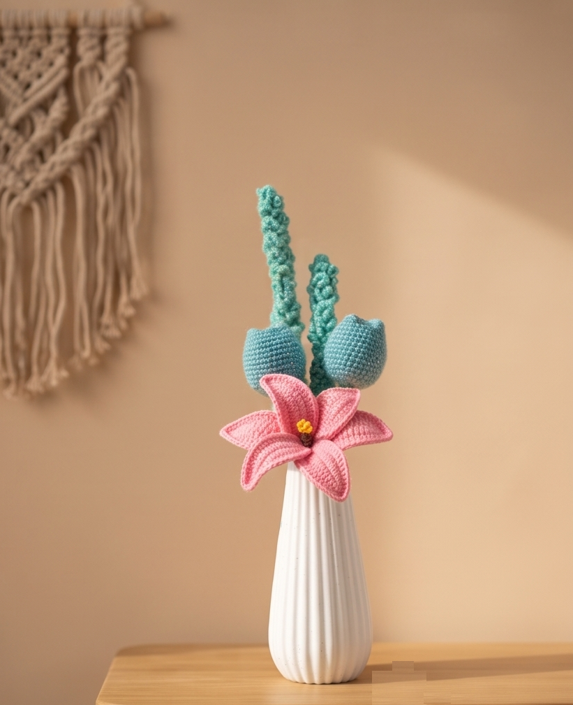 Handmade Crochet Flower Bouquet in Minimalist White Vase