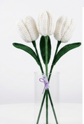 Handmade Crochet White Tulip Stem with Green Leaf (12-14 inch)